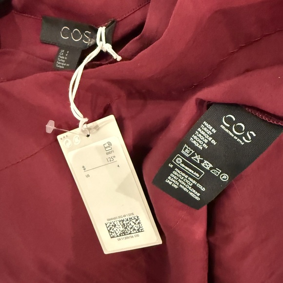 NWT COS Burgundy Long Sleeve Tiered Ruffle Dress sz 4 - Picture 4 of 4